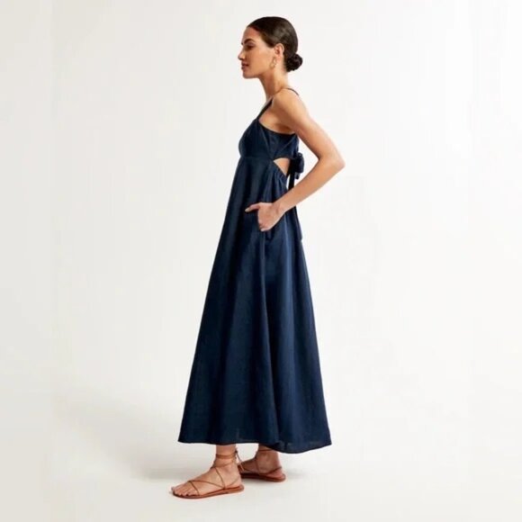 Abercrombie Premium Linen Bow Back Maxi Dress - Picture 2 of 6